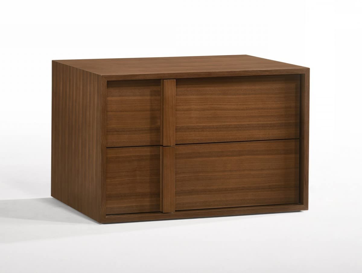 HomeRoots Veneer, Solid Wood Modern Walnut Nightstand with Two Integrated Drawers
