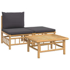vidaXL Patio Lounge Set – 3 Piece Bamboo Outdoor Furniture Set with Dark Gray Cushions, Flexible Design for Custom Layouts, Durable and Natural Material
