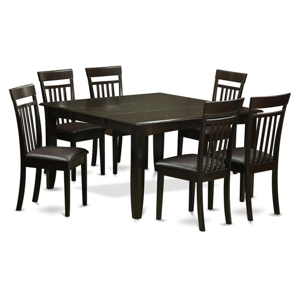 East West Furniture PFCA7-CAP-LC 7 Piece Modern Dining Table Set Consist of a Square Wooden Table with Butterfly Leaf and 6 Faux Leather Dining Room Chairs, 54x54 Inch, Cappuccino