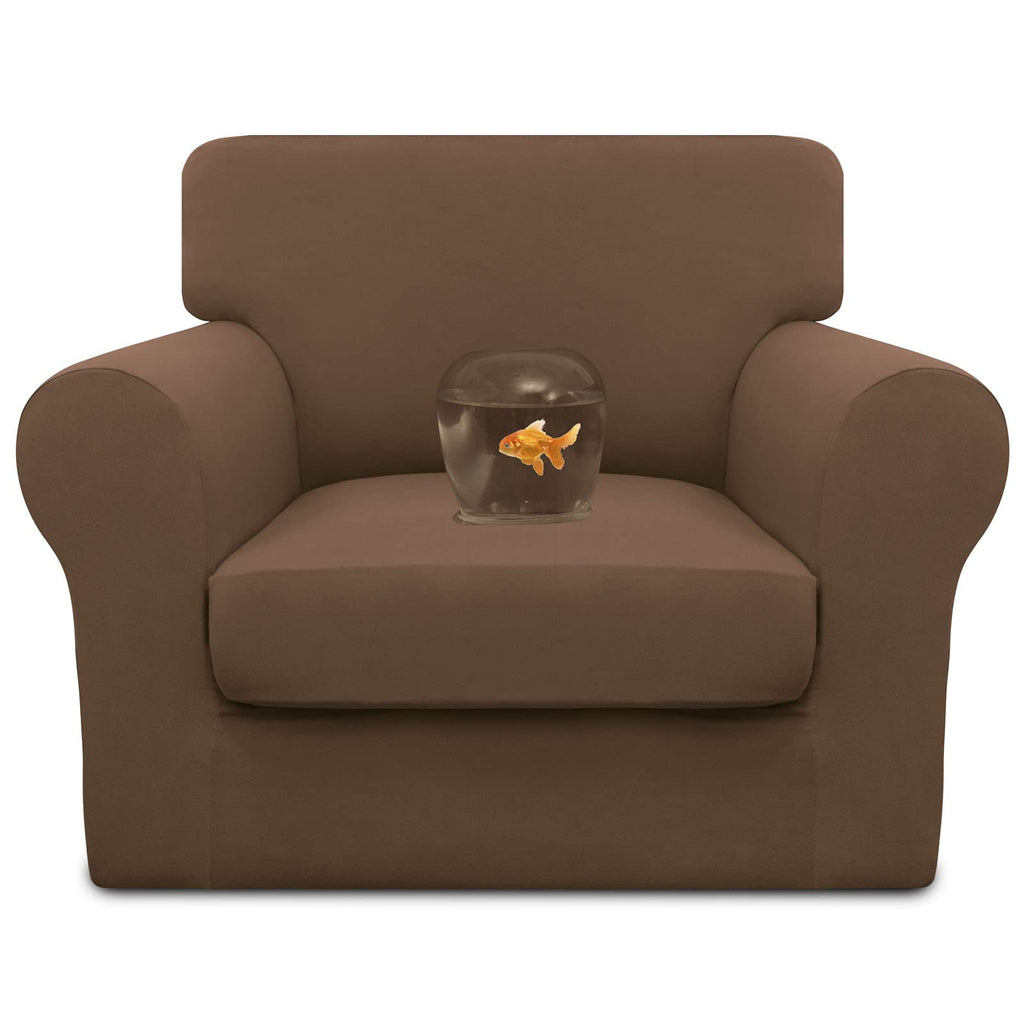 Easy-Going 100% Dual Waterproof 2 Pieces Chair Cover Stretch Soft Couch Cover For Dogs, Sofa Slipcover For 1 Separate Cushion Couch Leakproof Furniture Protector For Kids, Pets Brown