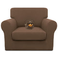 Easy-Going 100% Dual Waterproof 2 Pieces Chair Cover Stretch Soft Couch Cover For Dogs, Sofa Slipcover For 1 Separate Cushion Couch Leakproof Furniture Protector For Kids, Pets Brown