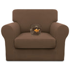 Easy-Going 100% Dual Waterproof 2 Pieces Chair Cover Stretch Soft Couch Cover For Dogs, Sofa Slipcover For 1 Separate Cushion Couch Leakproof Furniture Protector For Kids, Pets Brown