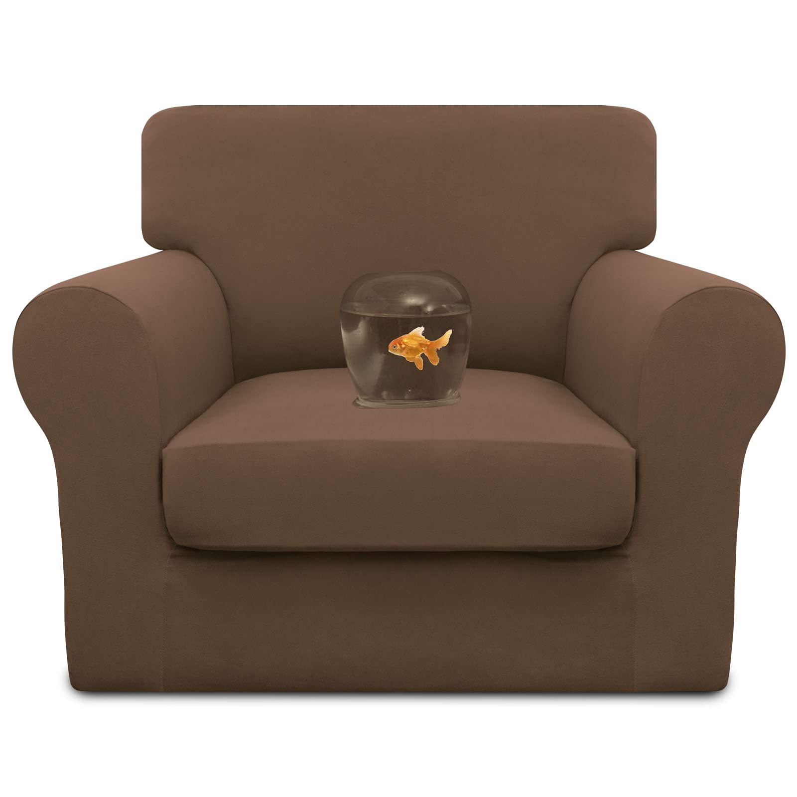Easy-Going 100% Dual Waterproof 2 Pieces Chair Cover Stretch Soft Couch Cover For Dogs, Sofa Slipcover For 1 Separate Cushion Couch Leakproof Furniture Protector For Kids, Pets Brown