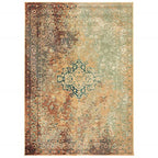 HomeRoots Rust Polypropylene 5’ x 8’ Brown and Gold Medallion Indoor Area Rug