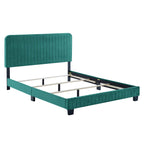 Modway Celine Channel Tufted Performance Velvet Full Bed in Teal