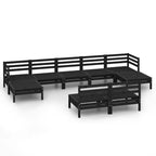 vidaXL Solid Pinewood Patio Lounge Set 9 Piece Garden Outdoor Terrance Backyard Furniture Set Wooden Lounge Sofa Seating Chair Seat Black