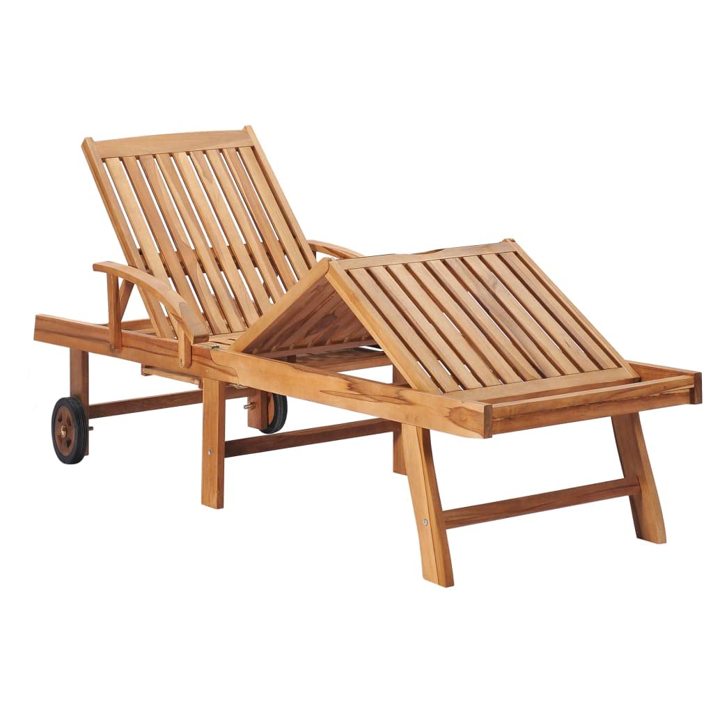 vidaXL Set of 2 Sun Loungers with Cushions - Adjustable and Wheeled Solid Teak Wood Sunbeds - Rustic Patio and Garden Furniture