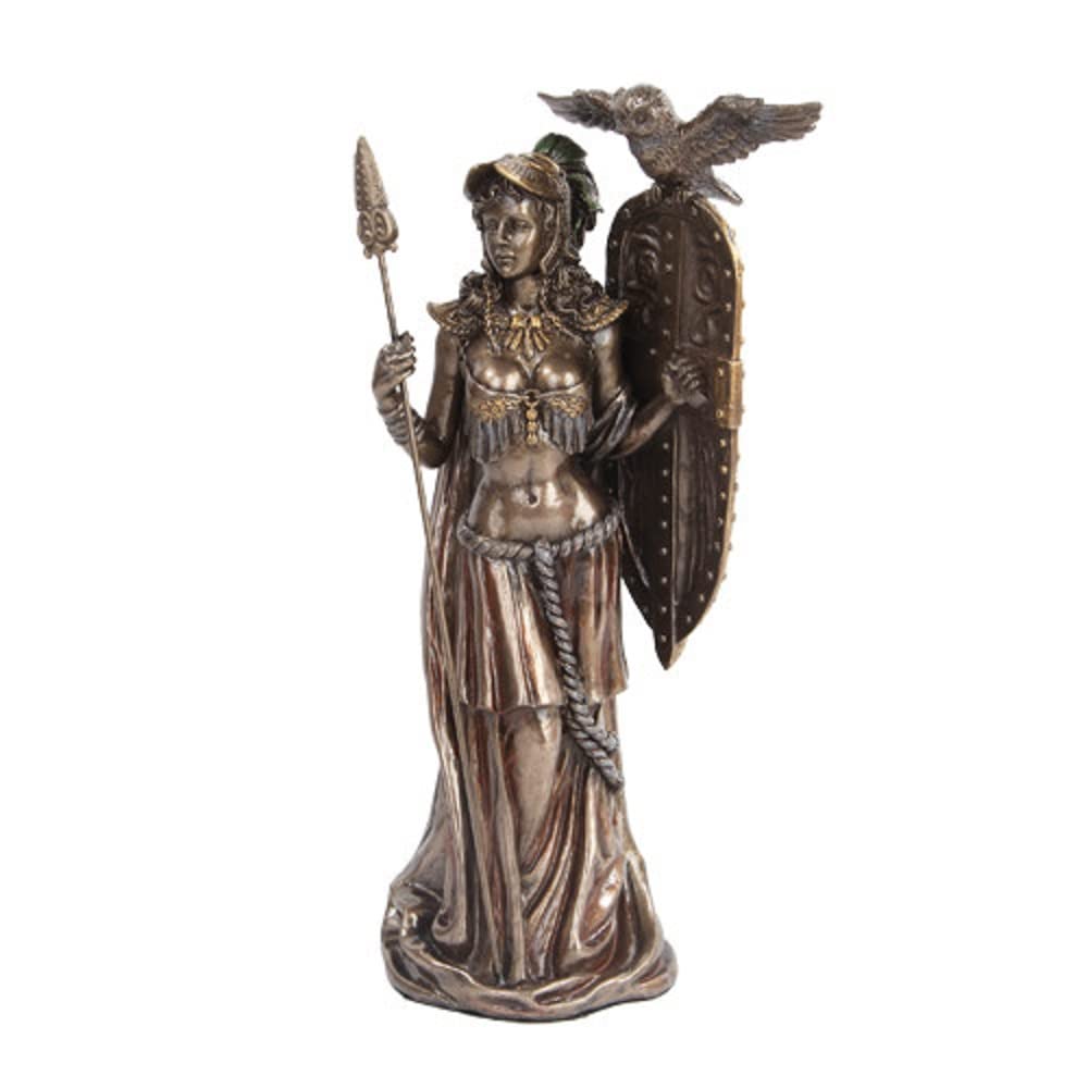 PTC 10 Inch Bronze Colored Athena Figurine Holding Shield with Owl