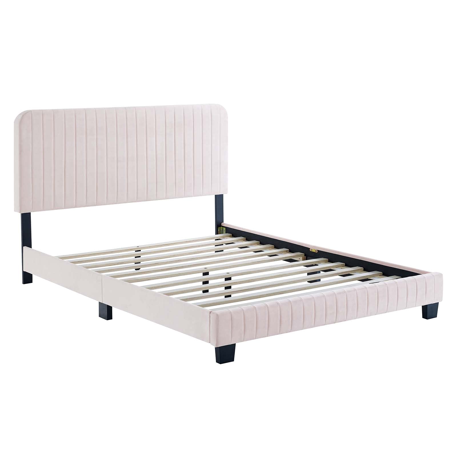 Modway Celine Channel Tufted Performance Velvet King Platform Bed in Pink