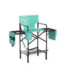 EVER ADVANCED Directors Chair Aluminum Light Green 31" Tall Portable Makeup Artist Chair with Side Tables