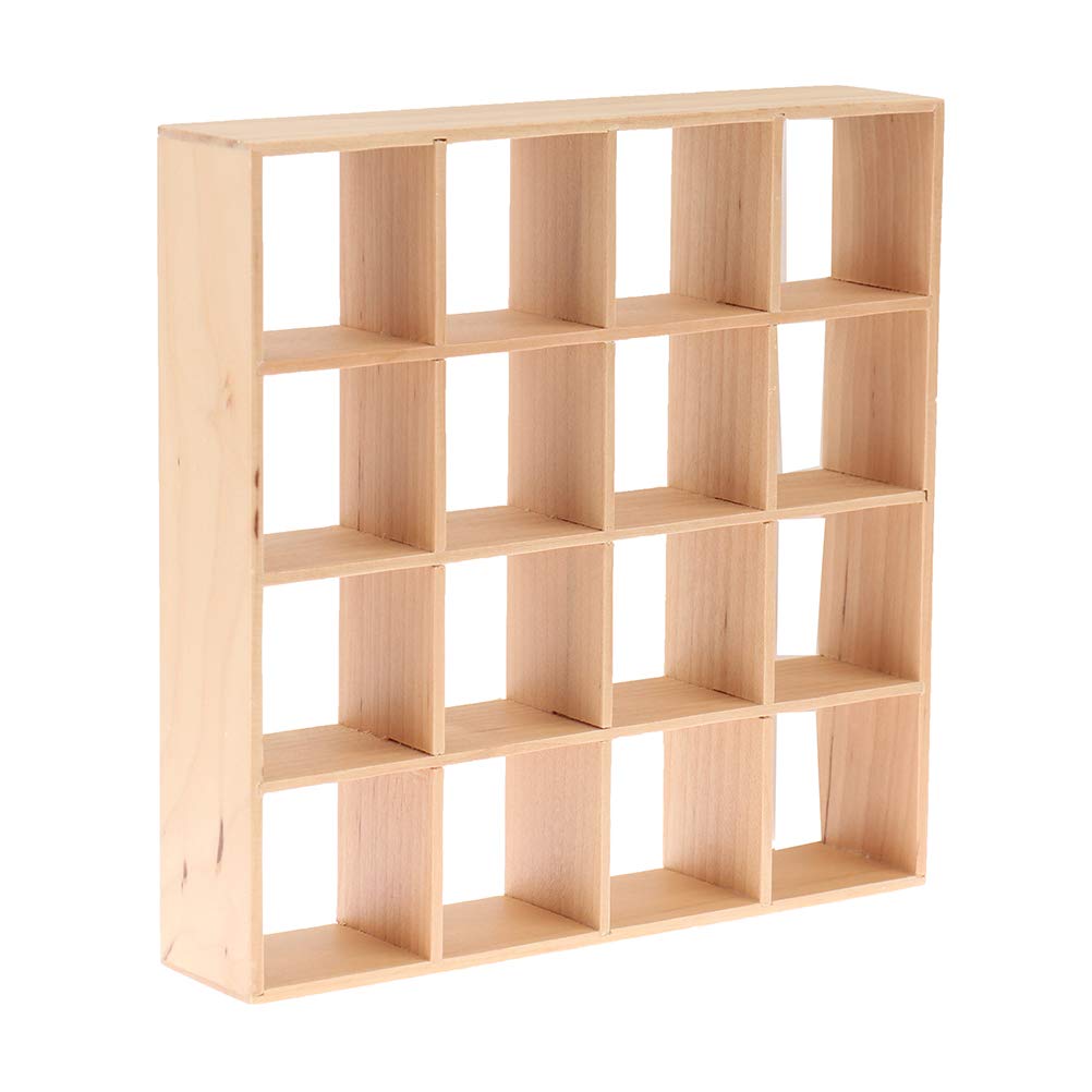 1: 12 Dollhouse Miniature Wooden Storage Rack 16 Grid Shelves Doll House Wall Rack Bookshelf Display Dollhouse Furniture Accesso