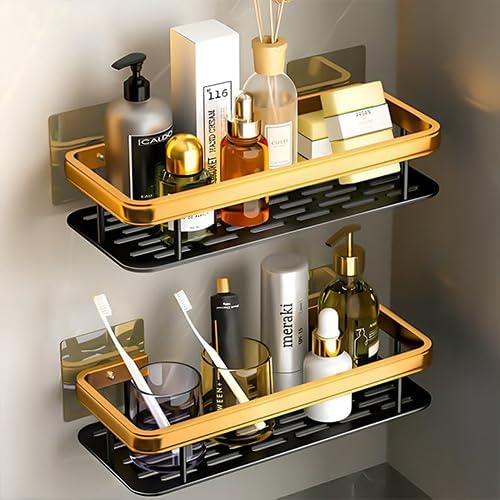 Inntraw Aluminium Pack Of 2, Self Adhesive Bathroom Shelf For Wall Shelf Organizer Wall Mounted Bathroom Shelves Rack Holder Sta