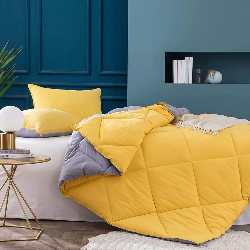 TundwalS Microfiber Reversible Solid Extra Comfort & Soft Comforter||Blanket Single Bed 210 Gsm Quilt Yellow  Silver 1 (Piece)