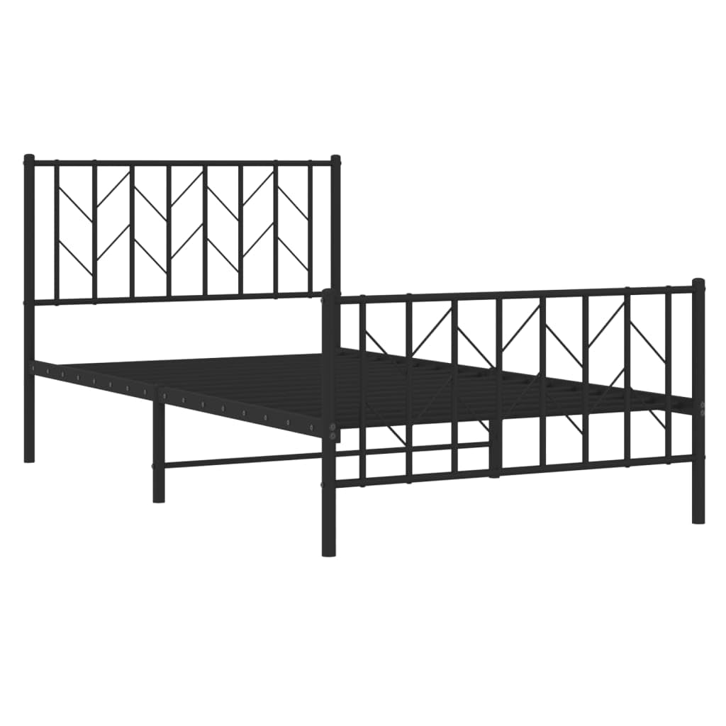 vidaXL Sturdy Metal Bed Frame with Headboard and Footboard - Single Bed Platform - Black Steel Frame for Bedroom Furniture - 39.4"x78.7" Mattress Compatible