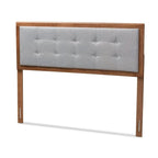 Baxton Studio Sarine Mid-Century Modern Light Grey Fabric Upholstered Walnut Brown Finished Wood King Size Headboard