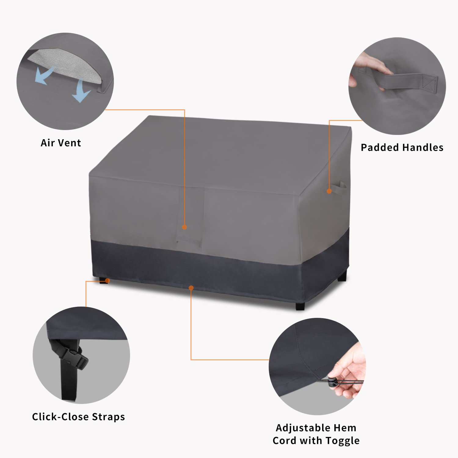 Easy-Going Waterproof Outdoor Sofa Cover, Heavy Duty 2 Seater Outdoor Loveseat Cover, Windproof Patio Furniture Cover With Air Vent (58Wx32.5Dx31H Inch, Gray/Dark Gray)