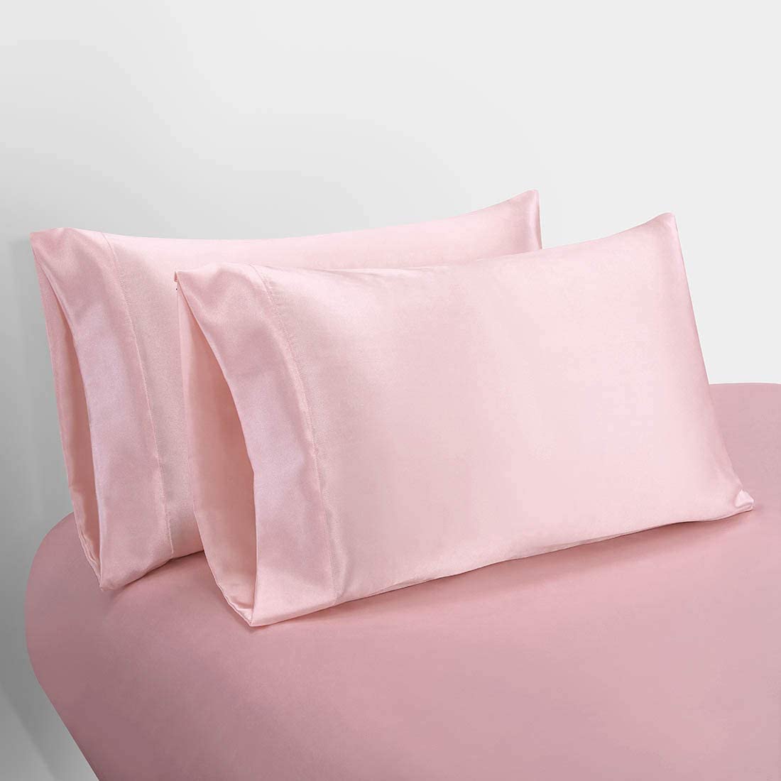 Homiest 5Pcs Satin Split King Sheets Sets For Adjustable Bed, Luxury Silky Satin Bedding Set With Deep Pocket, 2 Fitted Sheets + 1 Flat Sheet + 2 Pillowcases (Split King Size, Blush Pink)