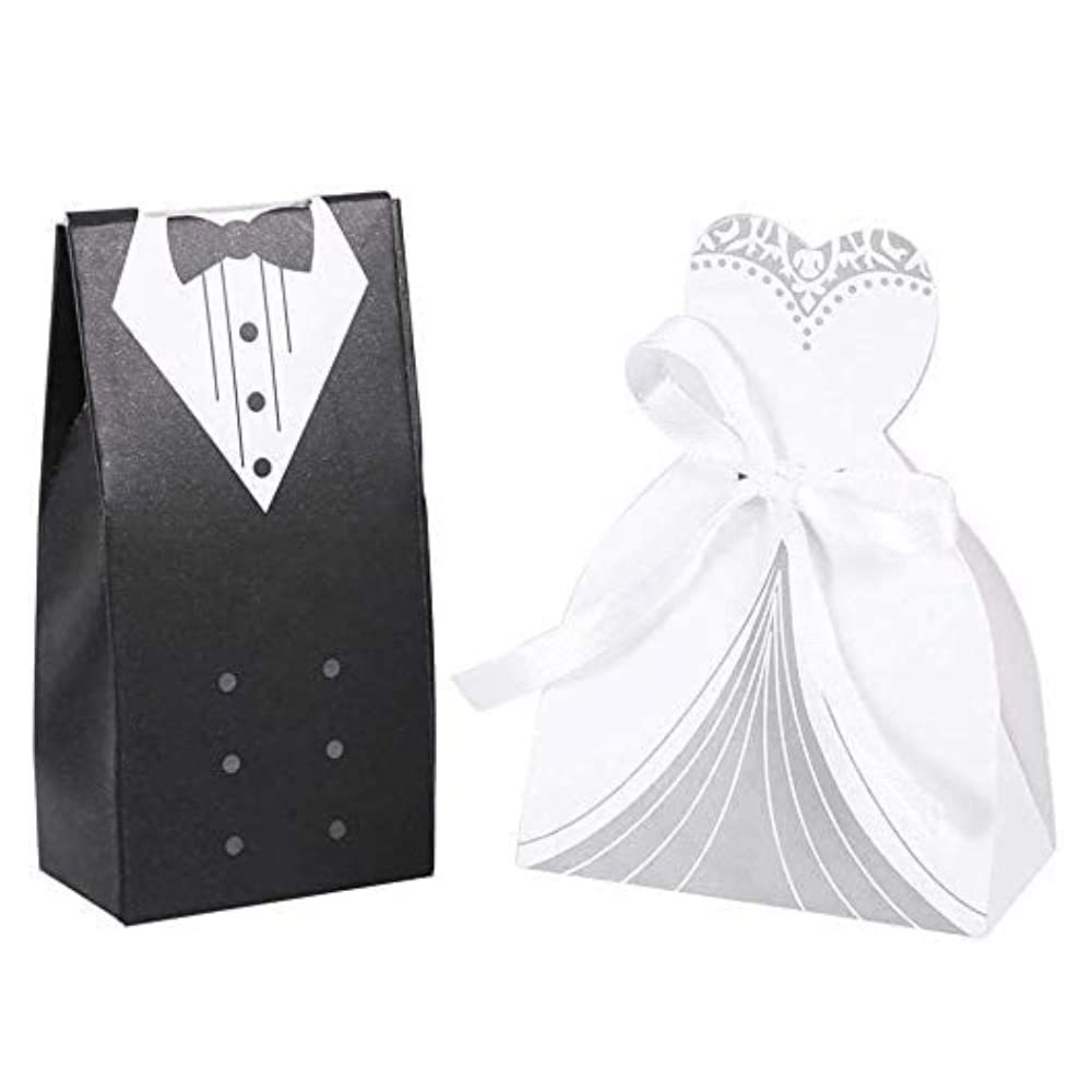 100Pcs Wedding Candy Boxes, Romantic Favor Dress Tuxedo Bride Groom Favour Bags Party Gift Decoration(2#)