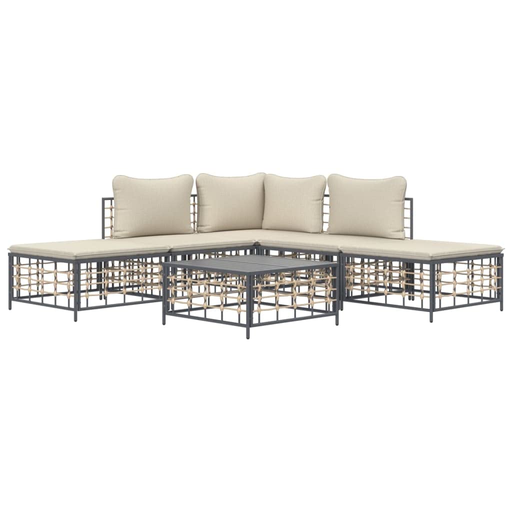 vidaXL 6 Piece Patio Lounge Set with Cushions -Sturdy Anthracite Poly Rattan Outdoor Furniture - Modular Sofa Set with Coffee Ta