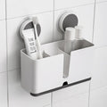 WallMounted Suction Cup Toothbrush Holder & Bathroom Organizer  DamageFree No Drill Shower Caddy Storage Rack with Compartmen