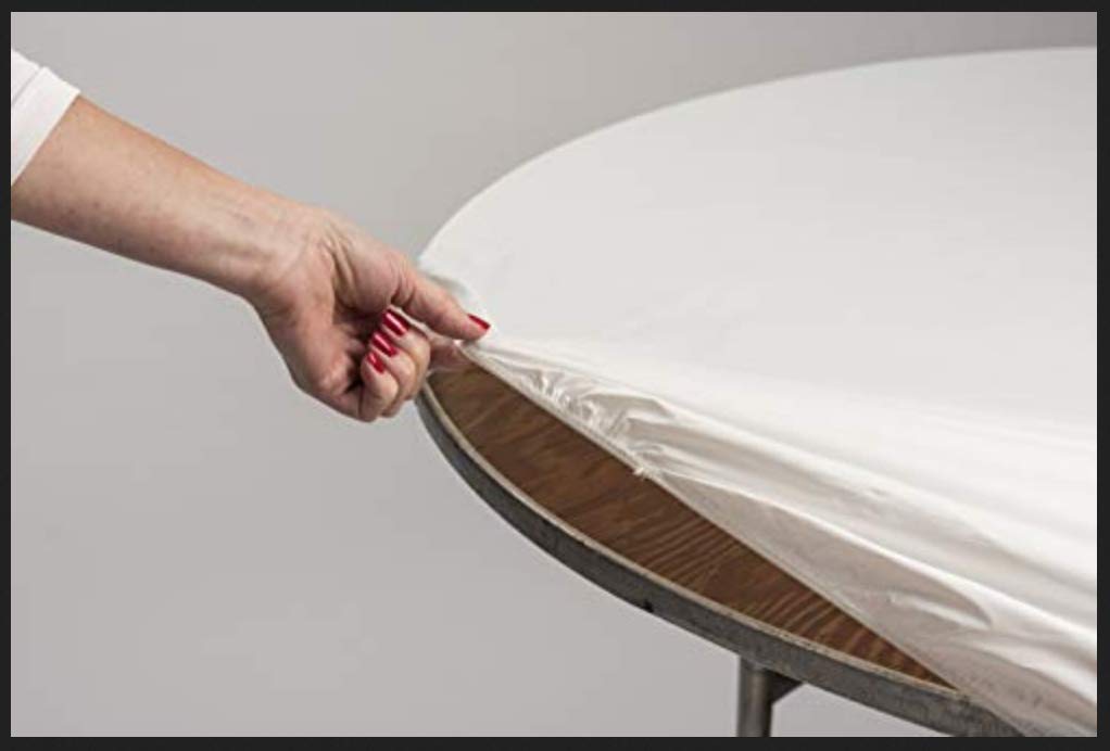 Kwik-Covers 60' Round Fitted Plastic Table Covers, Bundle Of 5 (Maroon)