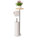 Toilet Paper Holder Stand with 7.9 Big Bamboo Tray, 2.2Lbs Heavier Marble Base, Floor Standing Paper Holder Stand with Phone She