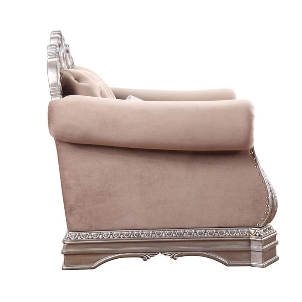 Acme Northville Upholstered Chair with 1 Pillow in Velvet and Antique Silver