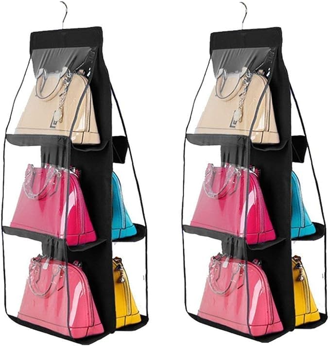 Hapysa Hanging Purse Organizer For Closet, 6 Pockets Handbag Purse Holder For Closet Foldable Shelf, Purse Hanger For Wardrobe S