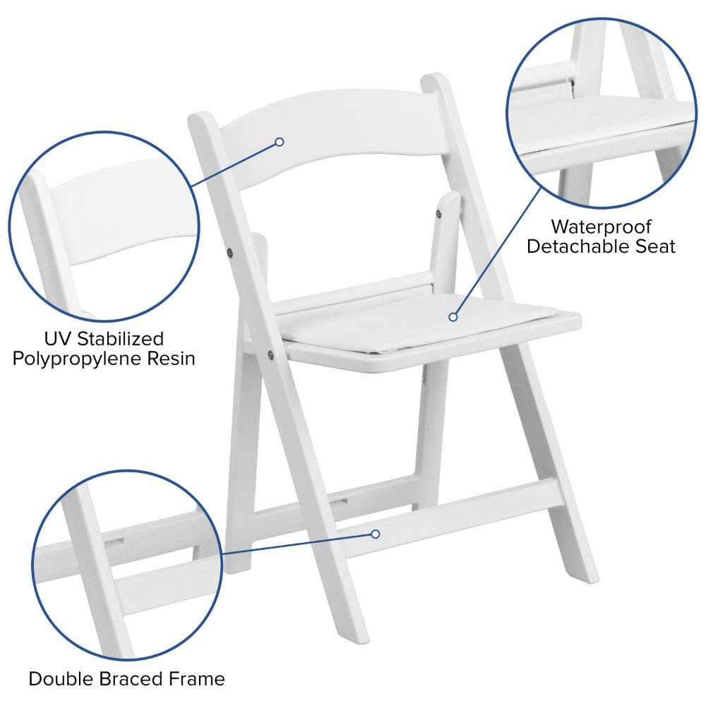 Flash Furniture Hercules Kids Folding Chairs With Padded Seats | Set Of 2 White Resin Folding Chair With Vinyl Padded Seat For Kids