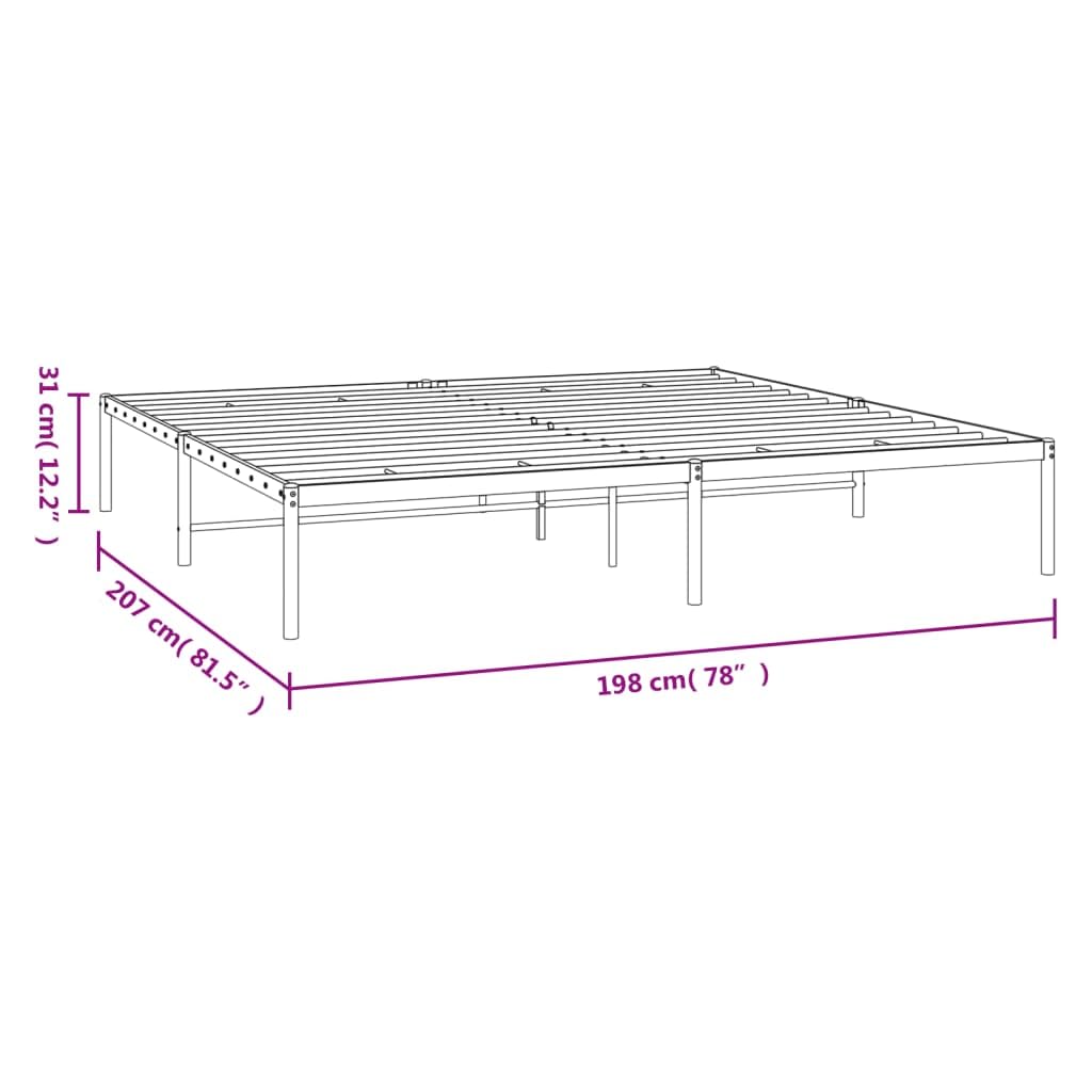 vidaXL Classic Metal Bed Frame 76"x79.9" in Black Steel - Sturdy Industrial Design with Metal Slats, Center Legs and Box Storage Space
