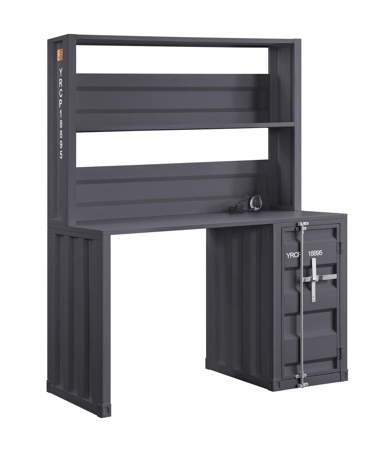 Acme Cargo Metal Frame Desk and Hutch with Storage Base in Gunmetal