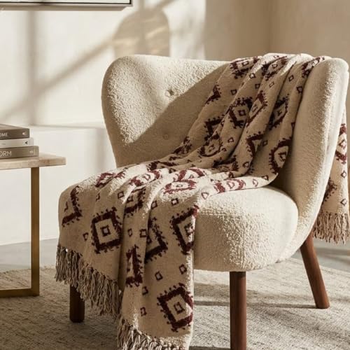 Yellow Muslin Cotton Throw Blanket, 130 x 180 cm, Soft Lightweight Pure Cotton with Brown & White Design, Handcrafted Tassel Edg