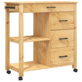 vidaXL Rolling Kitchen Trolley on Wheels - Solid Wood Pine, 4 Drawers, 2 Shelves, Honey Wax Finish, 33.1"x15.7"x35.4", Multipurpose Cart