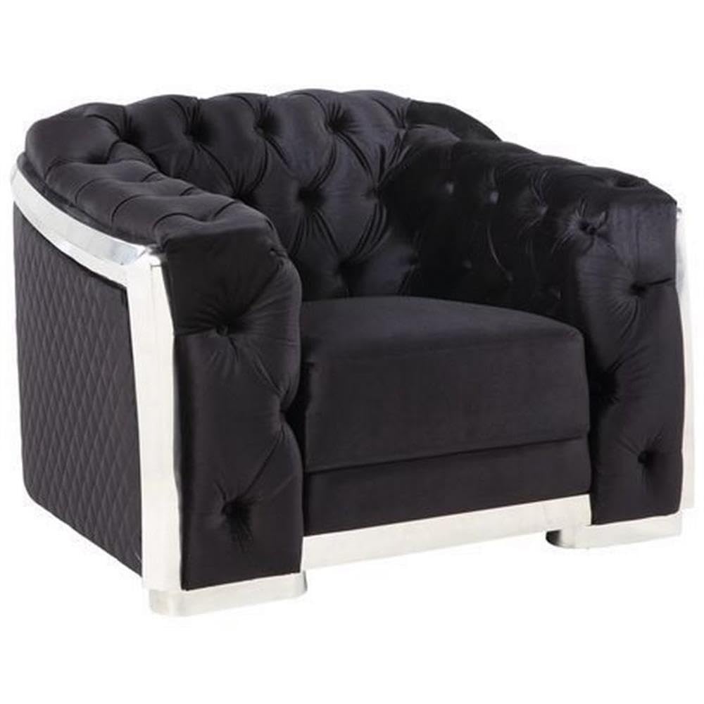 Acme Pyroden Button Tufted Velvet Upholstery Chair in Black and Chrome