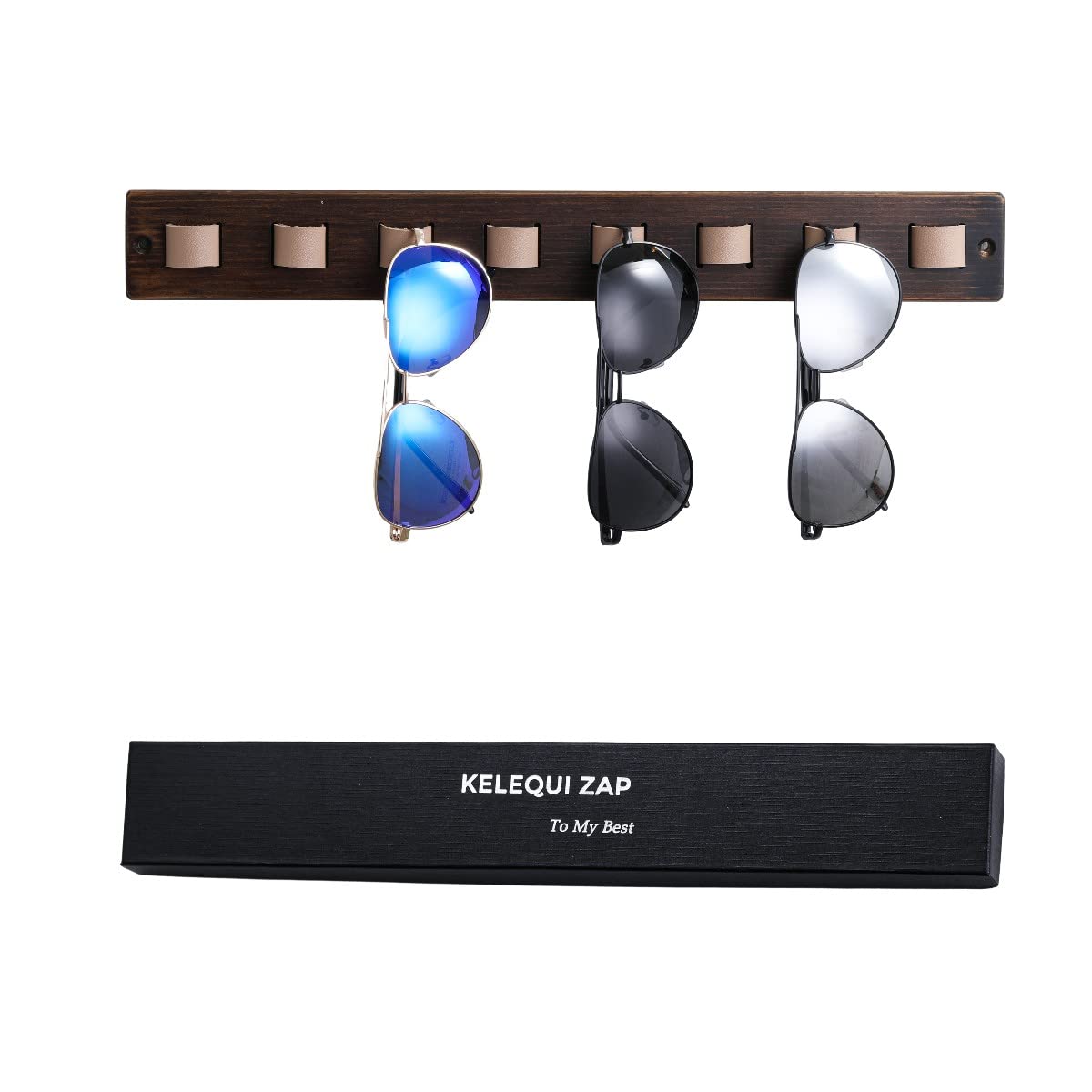 KELEQUI ZAP Gifts for Men Sunglass Organizer Wall Mounted Sunglasses Rack Wood Sun Glasses Holder for Multiple Glasses Hanger Storage Unique Birthday Gifts for Husband Dad