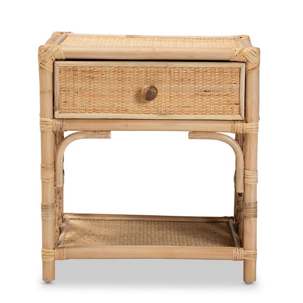 Baxton Studio Camara Modern Bohemian Natural Brown Rattan 1-Drawer Nightstand