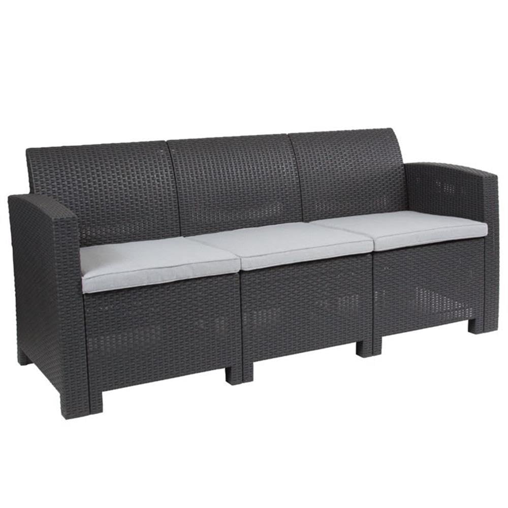 Flash Furniture 4 Piece Outdoor Faux Rattan Chair, Sofa and Table Set in Dark Gray, 30 x 67.5 x 27