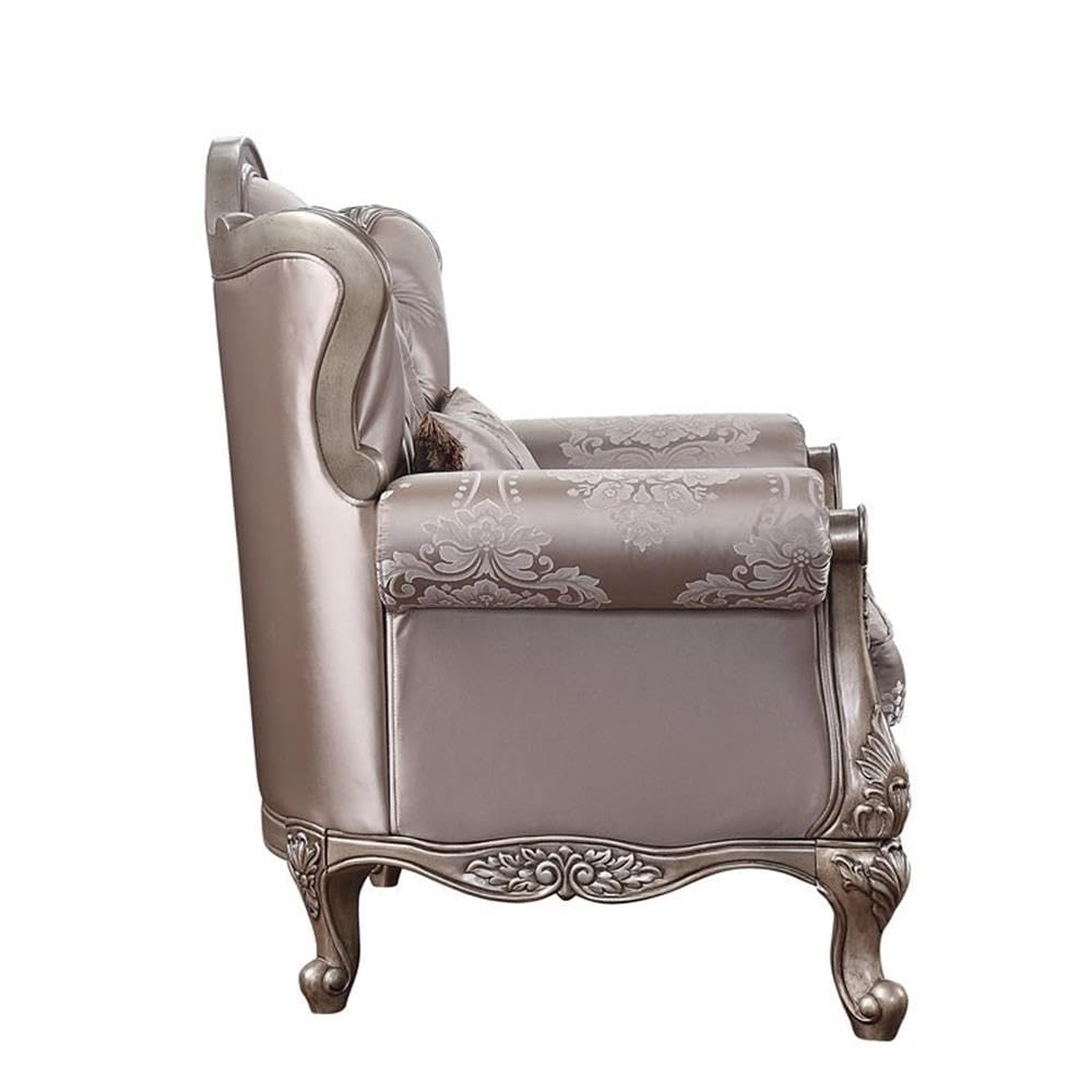 Acme Jayceon Fabric Tufted Chair With 1 Pillow In Champagne Beige