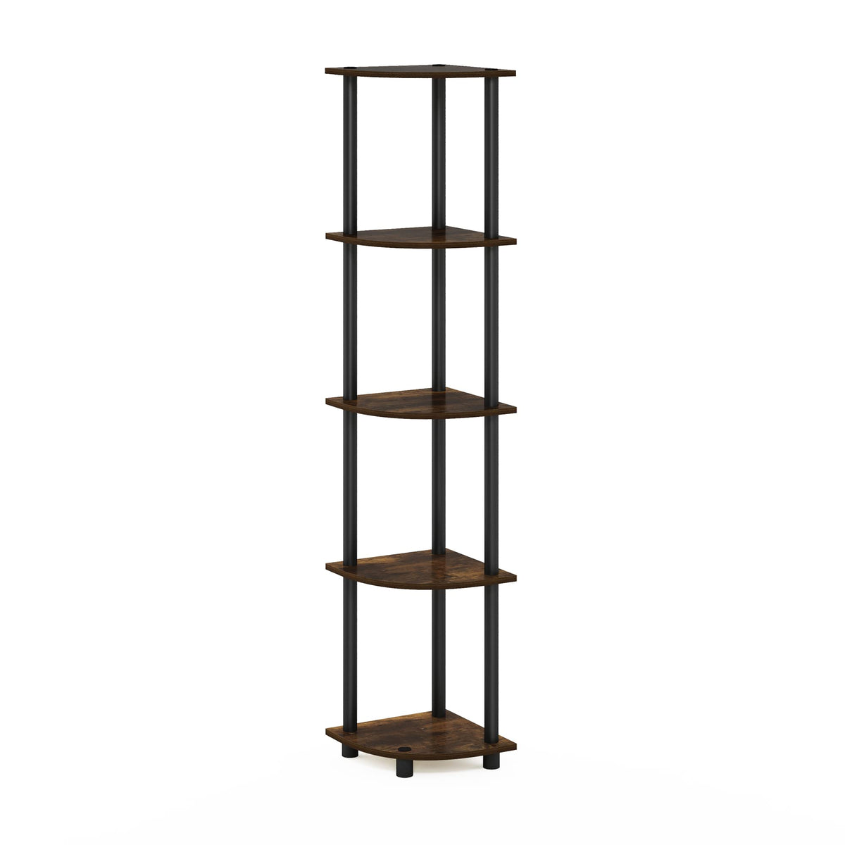 Furinno Turnntube 5 Tier Corner Display Rack Multipurpose Shelving Unit, Amber Pine/Black