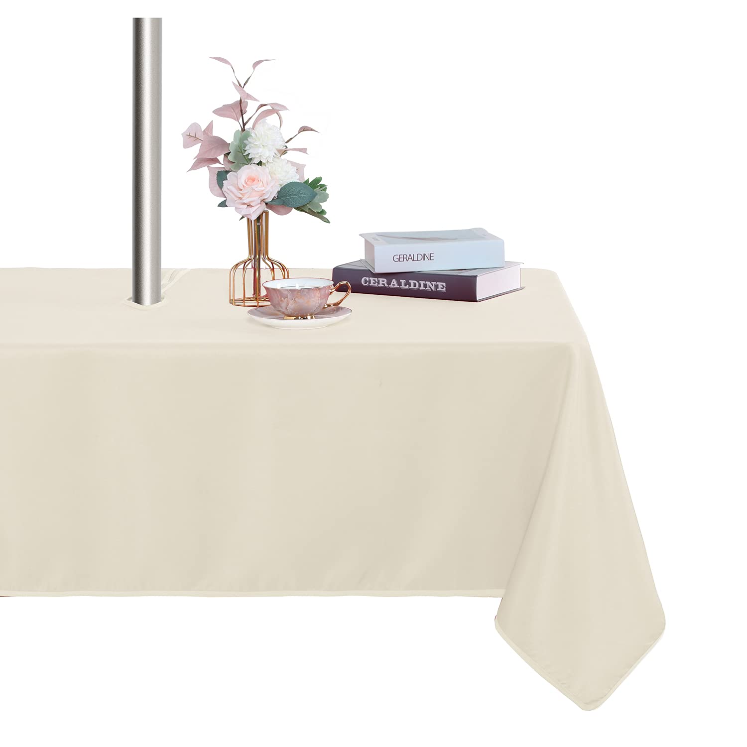Fitable Oval Oblong Table Cover Outdoor Indoor Tablecloth - Washable Waterproof Wrinkle Free Table Cloth With Zipper And Umbrell