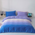 CLOTHKNOW Blue and Purple Comforter Set Full 3Pcs Blue Gradient Bedding Comforter Sets Purple Comforter Full Size Soft Blue Whit
