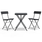 vidaXL 3 Piece Folding Bistro Set - Weather-Resistant Black Poly Rattan, Powder-Coated Steel Frame, Compact and Portable Outdoor Dining Furniture