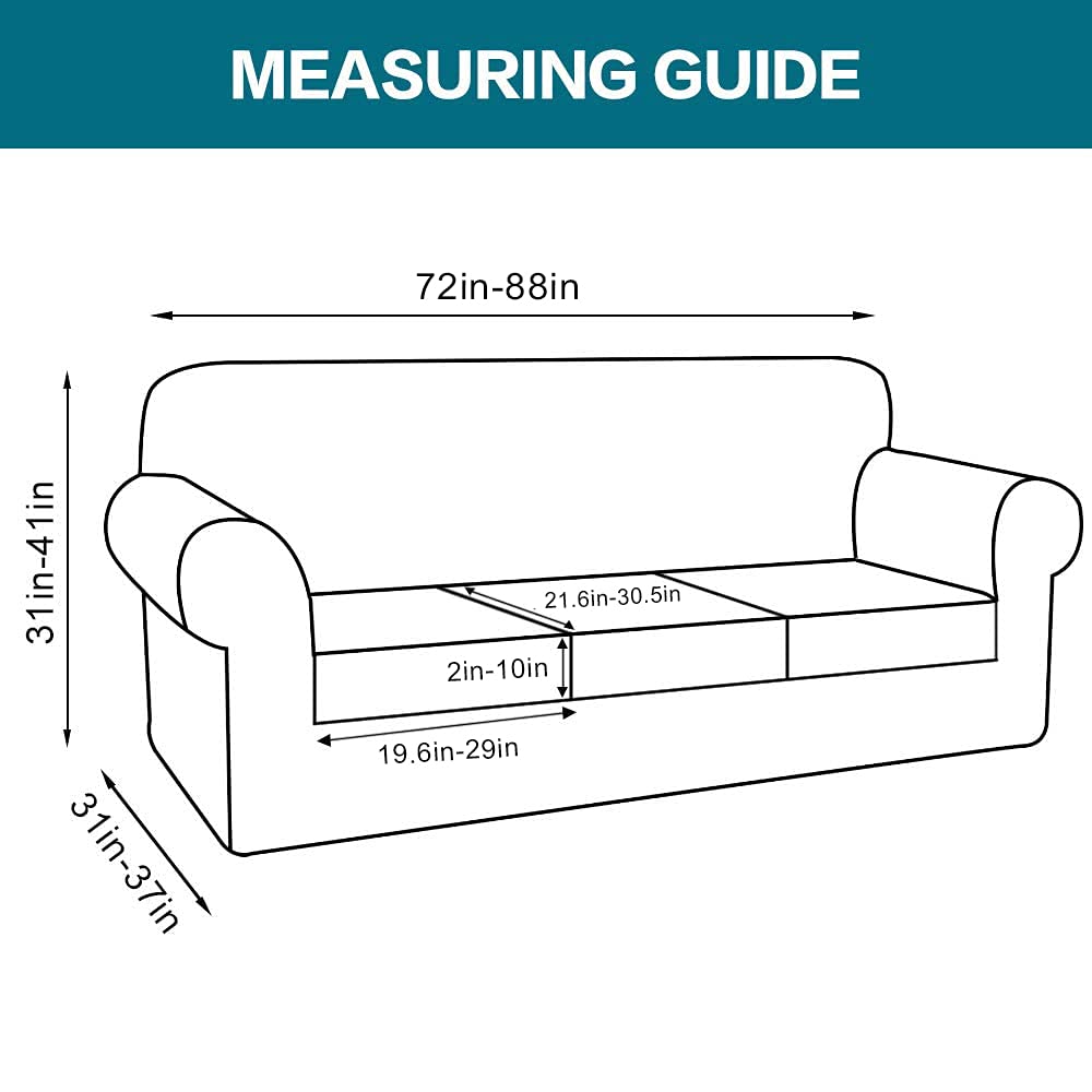 4 Piece Sofa Covers For 3 Cushion Couch Sofa Slipcover Soft Couch Cover For Dogs-Washable Sofa Furniture Covers With 3 Individual Cushion Covers, Feature Jacquard Fabric (3 Cushion Sofa, Dark Cyan)