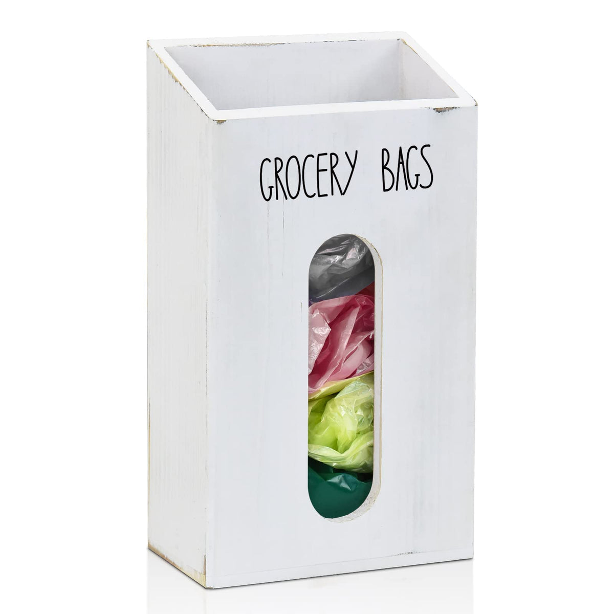 Farmhouse Grocery Bag Holder for Kitchen, Wooden Plastic Bags Holder for Supermarket shopping carrier Recycle, Wall Mounted Garb
