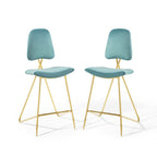 Modway Ponder Performance Velvet Upholstered Dining Bar Stool in Sea Blue
