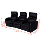 vidaXL Recliner 3-seat Artificial Leather Black