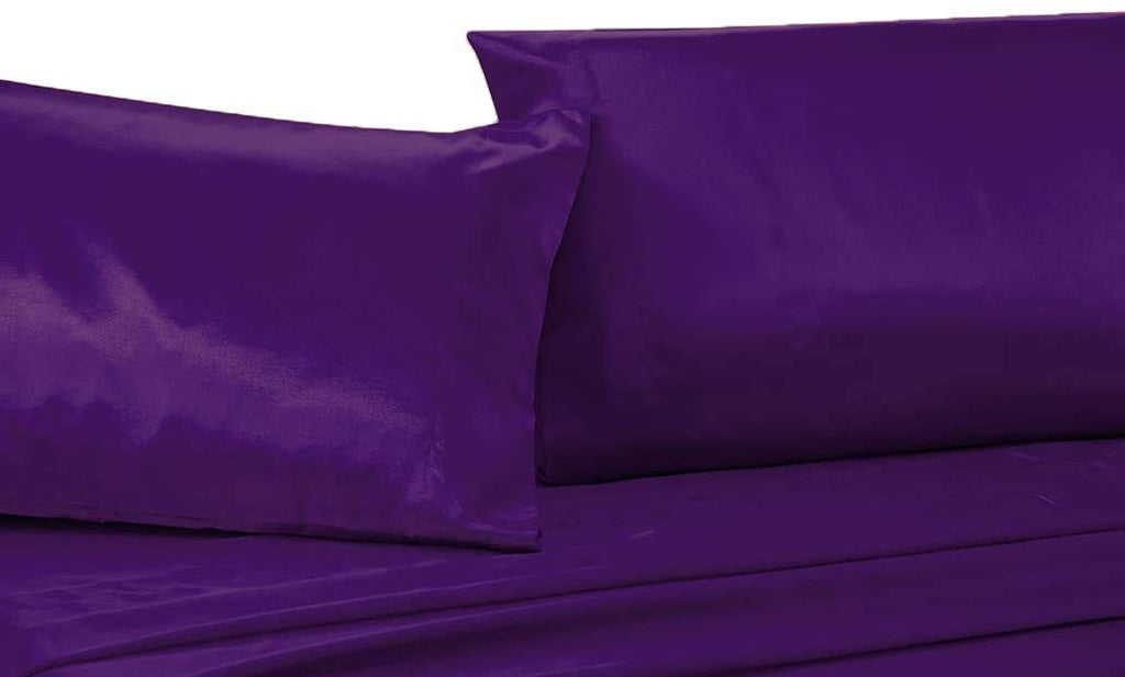 Mk Collection 4Pc Queen Soft Silky Satin Solid Purple Deep Pocket Sheet Set New