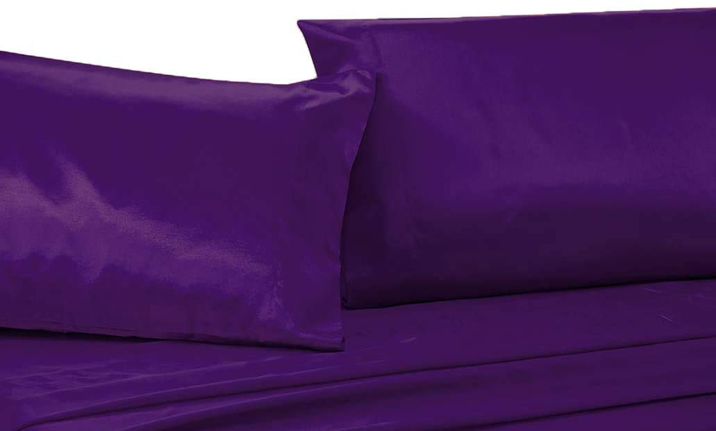 Mk Collection 4Pc Queen Soft Silky Satin Solid Purple Deep Pocket Sheet Set New