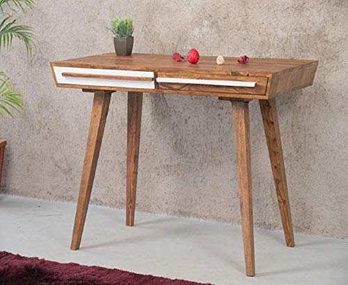 True Living Sheesham Wood Writing Study Table For Students Solid Wood Workstation Utility Laptop Tables Office Desk With 2 Drawe