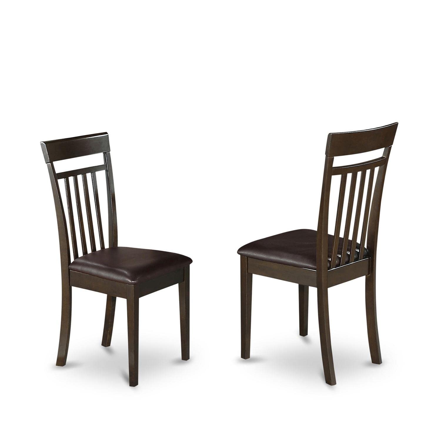 East West Furniture Capri Kitchen Dining Faux Leather Upholstered Wooden Chairs, Set of 2, Cappuccino